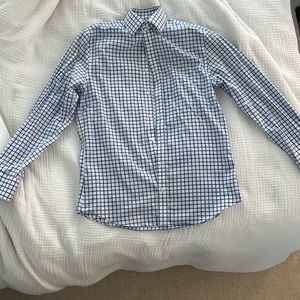 Non-Iron Twill Grid Check Dress Button Up Shirt - Cobalt Blue